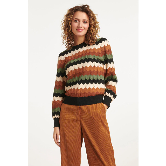 Smashed Lemon 23595 retro grafische gebreide top | 23595-998-3XL large