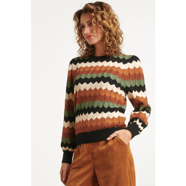 Smashed Lemon 23595 retro grafische gebreide top | 23595-998-3XL large