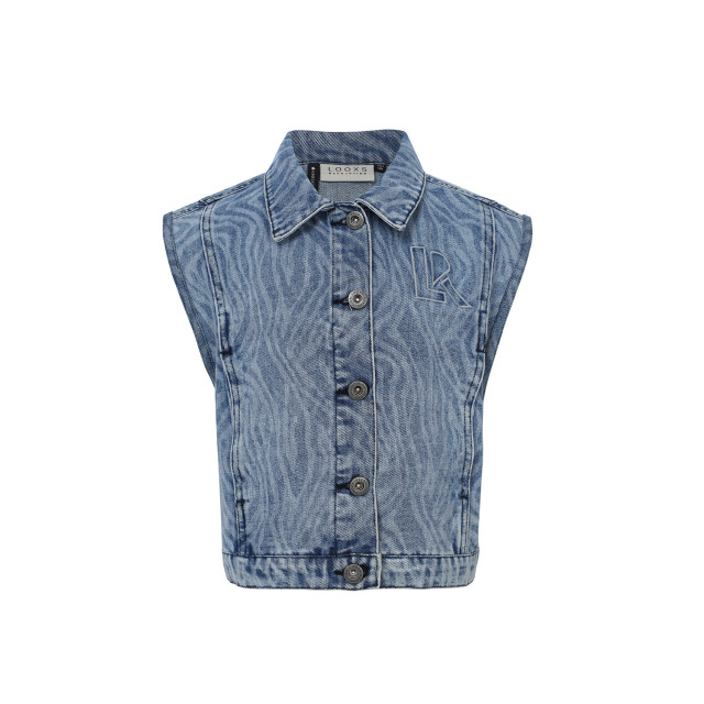Looxs Revolution Blue denim gilet swirl voor meisjes in de kleur 2431-5022-145 large