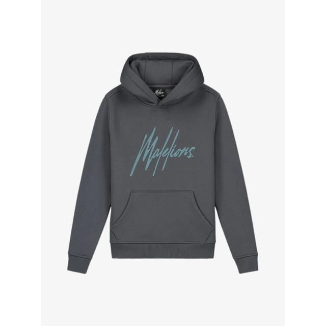 Malelions Jongens hoodie striped signature dark grey ice blue MJ1-AW24-05-545 large