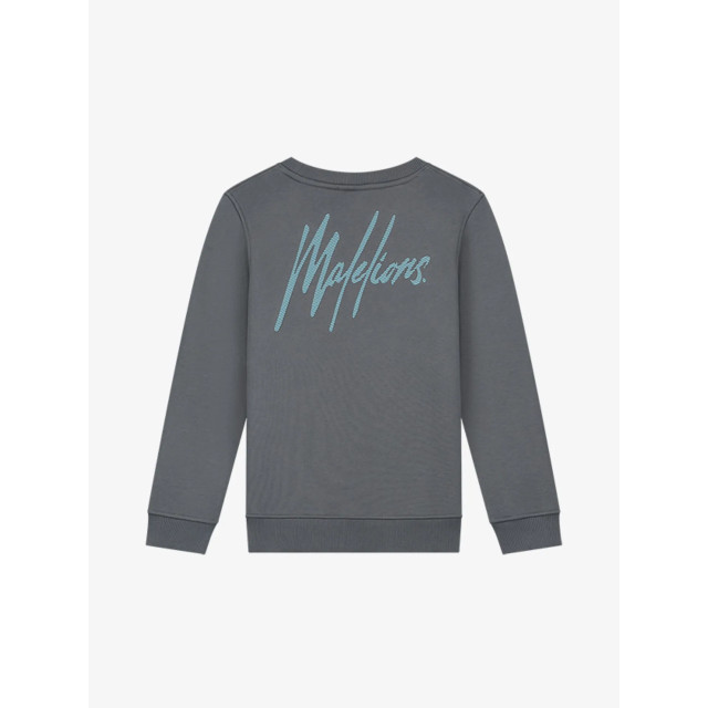 Malelions Jongens sweater striped signature dark grey ice blue MJ1-AW24-07-545 large