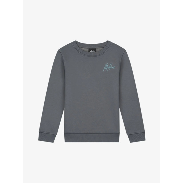 Malelions Jongens sweater striped signature dark grey ice blue MJ1-AW24-07-545 large