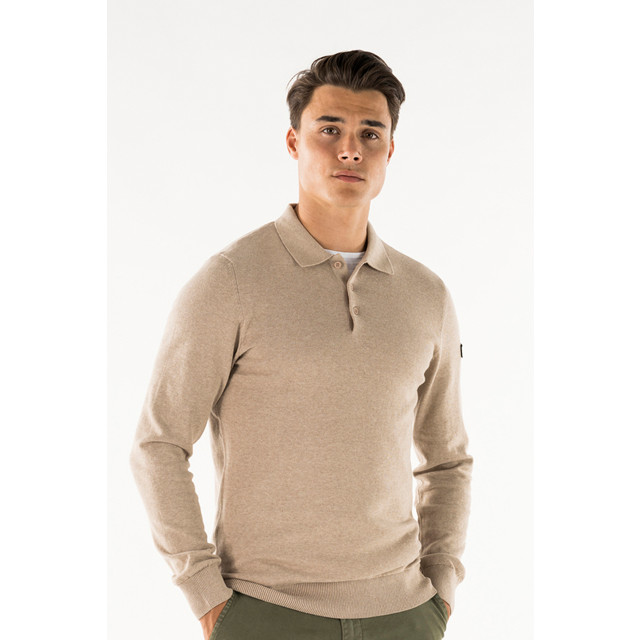 PRESLY & SUN Brad long sleeve knitted polo PS-BRAD-TAU-XXL large