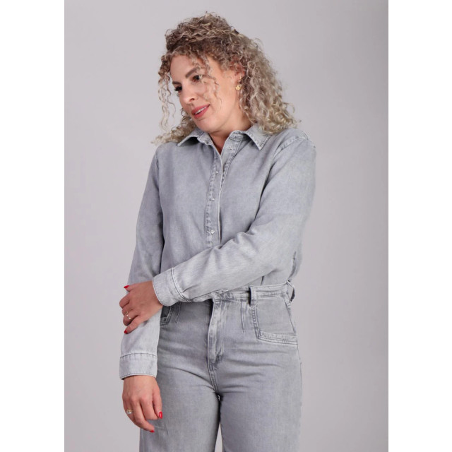 Homage to Denim Denim blouse parelmoer knopen 8957268394312 large