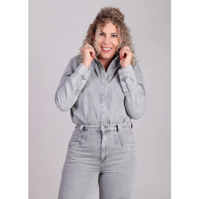 Homage to Denim Denim blouse parelmoer knopen 8957268394312 large