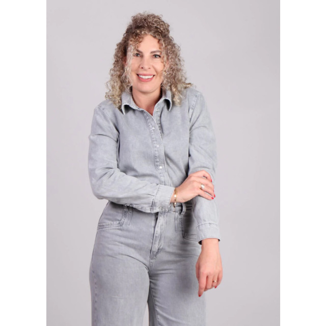 Homage to Denim Denim blouse parelmoer knopen 8957268394312 large