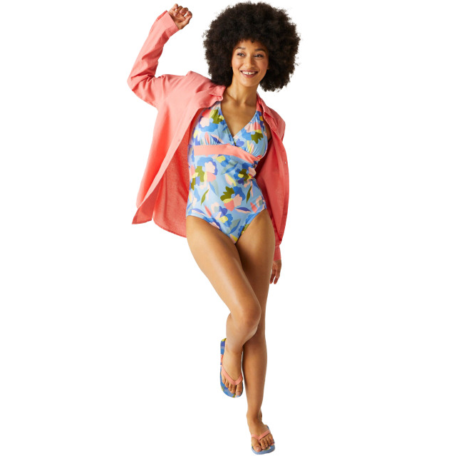 Regatta Dames flavia ii abstract gebloemd eendelig zwempak UTRG10625_bluegreenpink large
