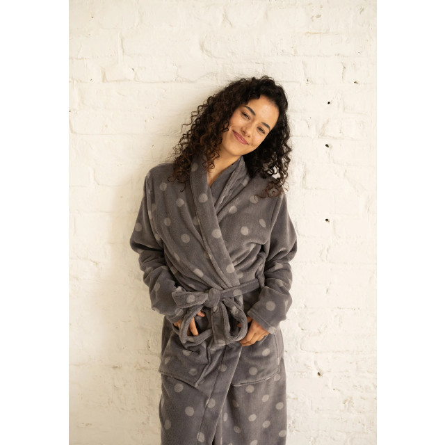 By Louise Fleece badjas dames gestipt antraciet BL-401-02 large
