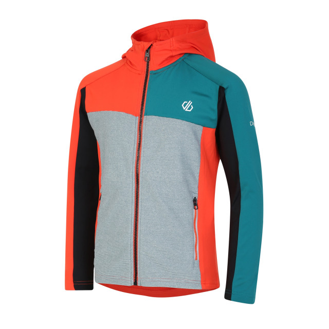 Dare2b Childrens/kids thriving core stretch hooded midlayer UTRG8625_trailblazeorangefortunegreenslate large