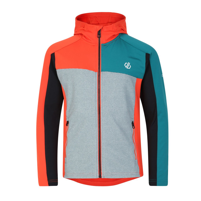 Dare2b Childrens/kids thriving core stretch hooded midlayer UTRG8625_trailblazeorangefortunegreenslate large