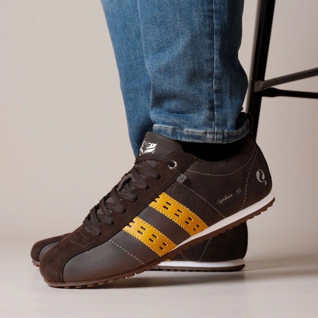 Q1905 Sneaker typhoon sp donkerbruin/geel QM1244809-800-1 large