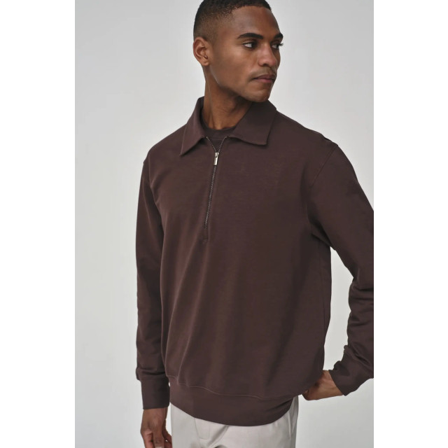 Valenza Stretch cotton polo zip sweater ebony 154632261 large