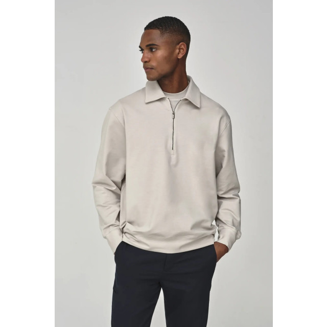 Valenza Stretch cotton polo zip sweater pearl 154632411 large