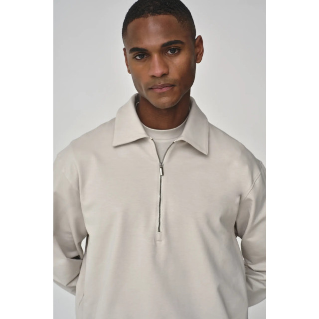 Valenza Stretch cotton polo zip sweater pearl 154632411 large