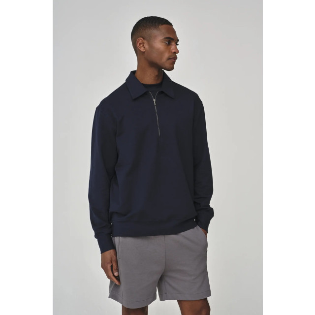 Valenza Stretch cotton polo zip sweater navy 154632529 large