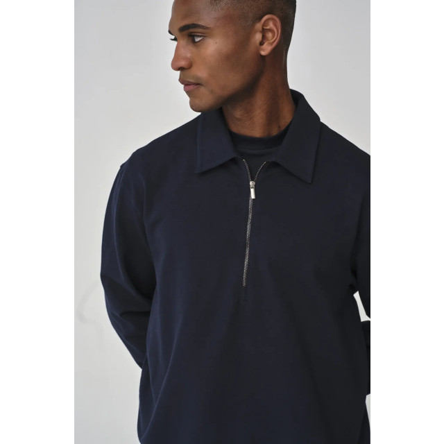 Valenza Stretch cotton polo zip sweater navy 154632529 large