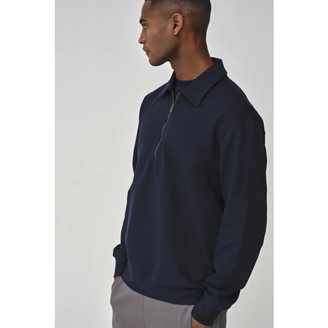 Valenza Stretch cotton polo zip sweater navy 154632529 large