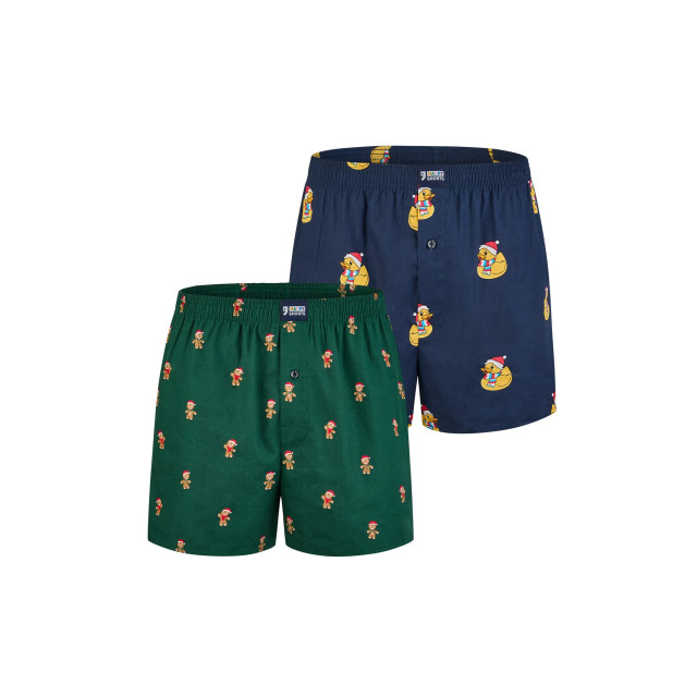 Happy Shorts Heren wijde boxershorts kerst print 2-pack blauw/groen HS-1069+1071 large