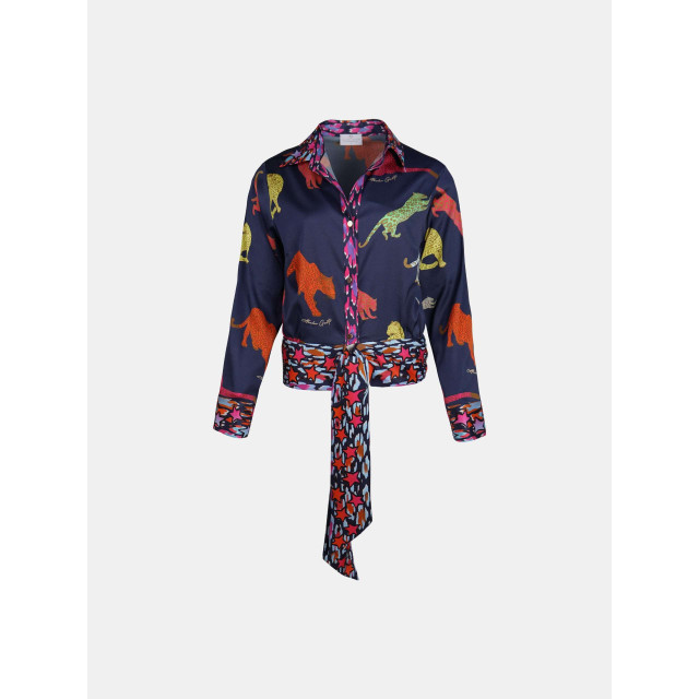 Mucho Gusto ® blouse antwerpen donkerblauw luipaard patches MUCHO GUSTO® Blouse Antwerpen Donkerblauw Luipaard Patches large