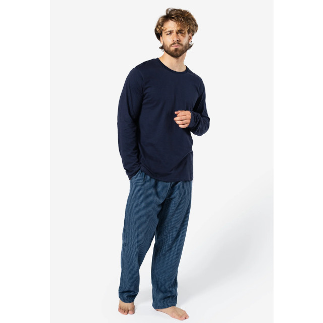 Phil & Co Lange heren pyjama set met flanellen pyjamabroek navy PH-456-02 large