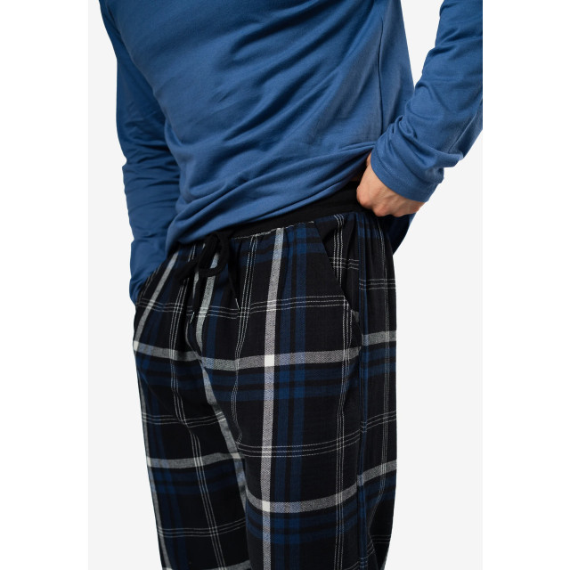 Phil & Co Lange heren pyjama set met flanellen pyjamabroek blauw PH-453-02 large