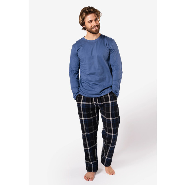 Phil & Co Lange heren pyjama set met flanellen pyjamabroek blauw PH-453-02 large