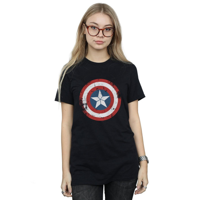 Li-cense Marvel dames captain america civil war distressed shield cotton boyfriend t-shirt UTBI18788_black large