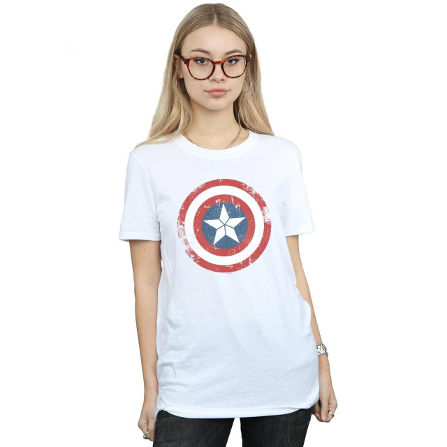 Li-cense Marvel dames captain america civil war distressed shield cotton boyfriend t-shirt UTBI18788_white large