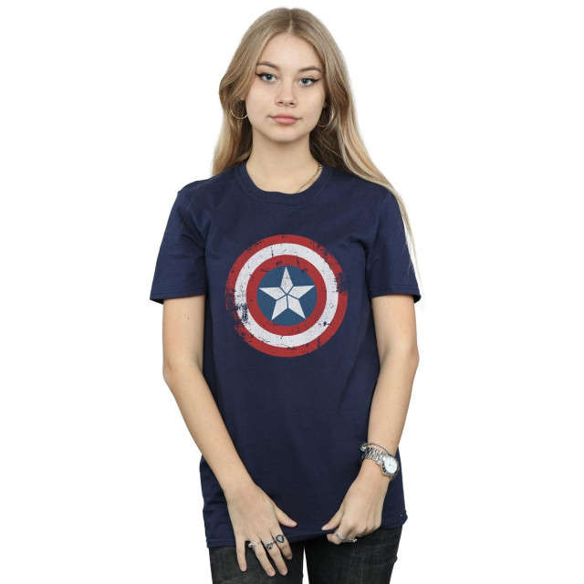 Li-cense Marvel dames captain america civil war distressed shield cotton boyfriend t-shirt UTBI18788_navyblue large
