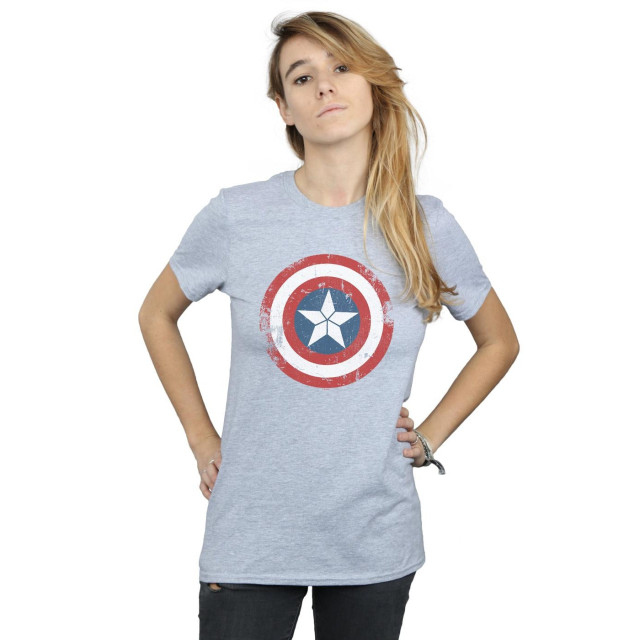 Li-cense Marvel dames captain america civil war distressed shield cotton boyfriend t-shirt UTBI18788_sportsgrey large