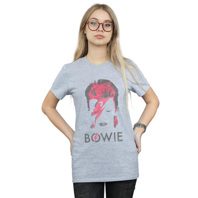 Li-cense David bowie dames aladdin sane distressed katoenen vriendje t-shirt UTBI18835_sportsgrey large