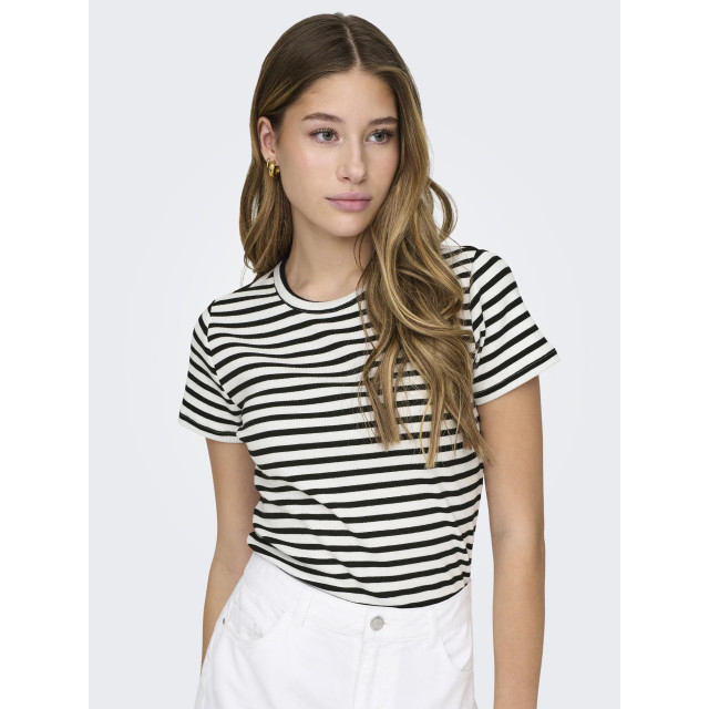 Jacqueline de Yong solar s/s o neck top jrs noos 15314449 cloud dancer stripes black 06011.198.0096 large