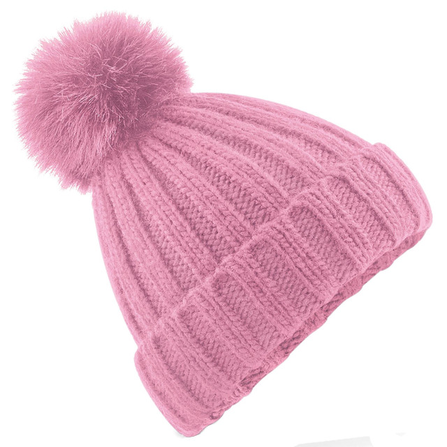 Beechfield Volwassen unisex verbier faux fur pom pom muts UTFK1432_duskypink large