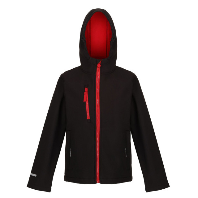 Regatta Kinder/kids ablaze 3 layer hooded soft shell jacket UTFK2529_blackclassicred large
