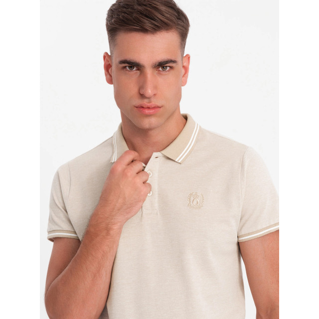 Ombre Poloshirt heren korte mouw sand melange 0109-sm OM-POSB-0109-SM large
