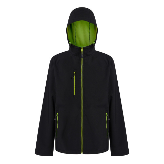 Regatta Heren navigate dubbellaags soft shell jacket met capuchon UTFK3122_blacklimegreen large