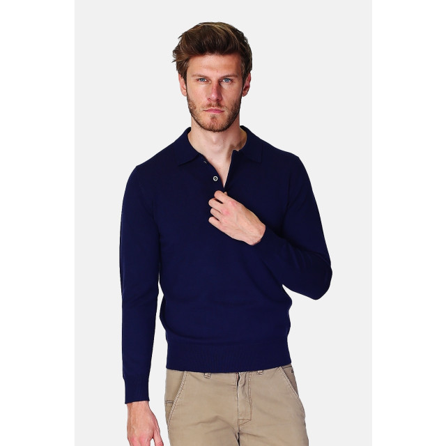 William de Faye Longsleeve polo night WFM90_Night blue large
