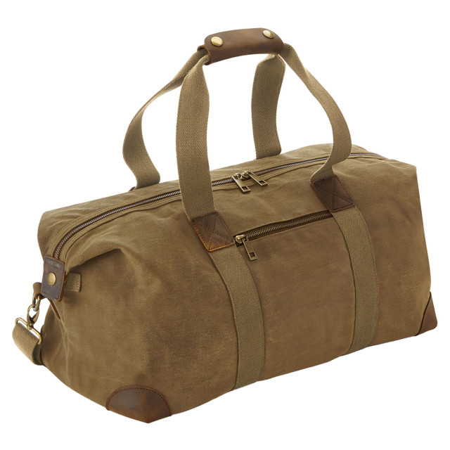 Quadra Erfgoed leder afgewerkt gewaxt canvas holdall UTFK2437_desertsand large