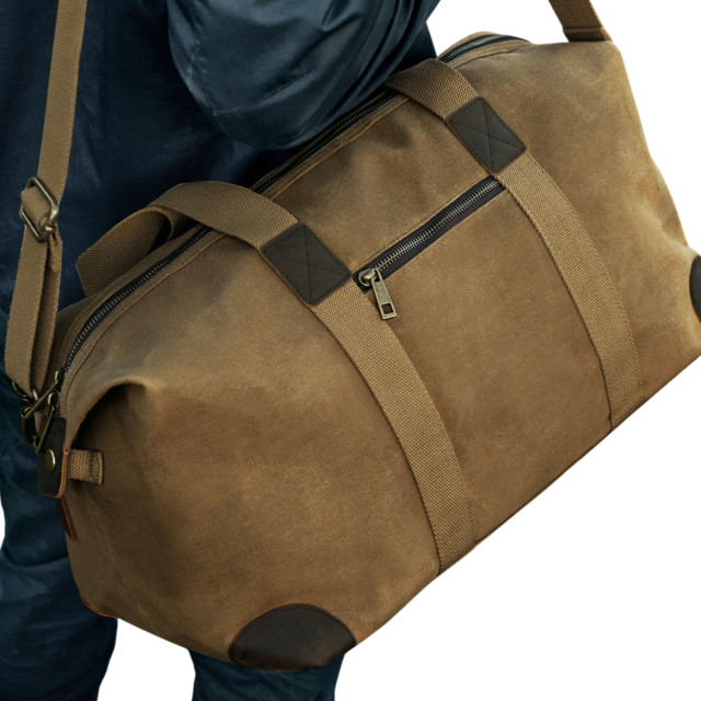 Quadra Erfgoed leder afgewerkt gewaxt canvas holdall UTFK2437_desertsand large