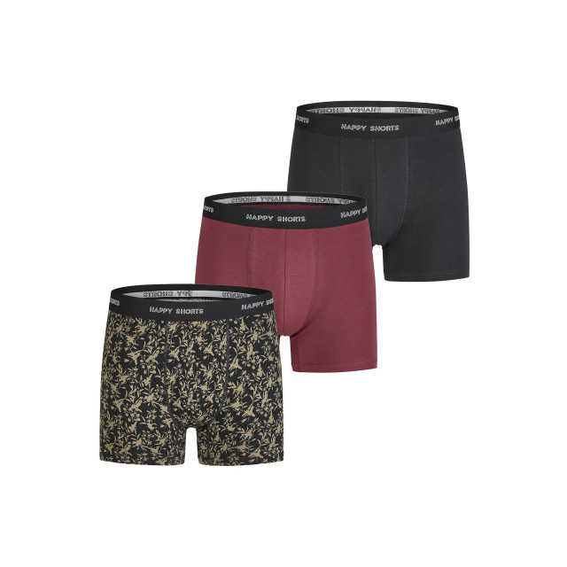 Happy Shorts Heren boxershorts trunks 3-pack zwart/bordeaux rood HS-J-1106 large