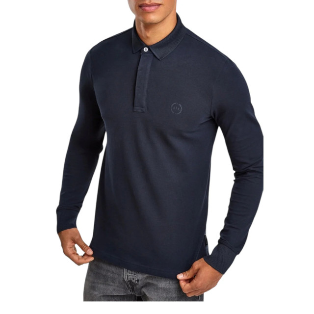 Armani Exchange Polo top heren Armani Exchange Blauw Slim Fit Polo Top Met Lange Mouwen large