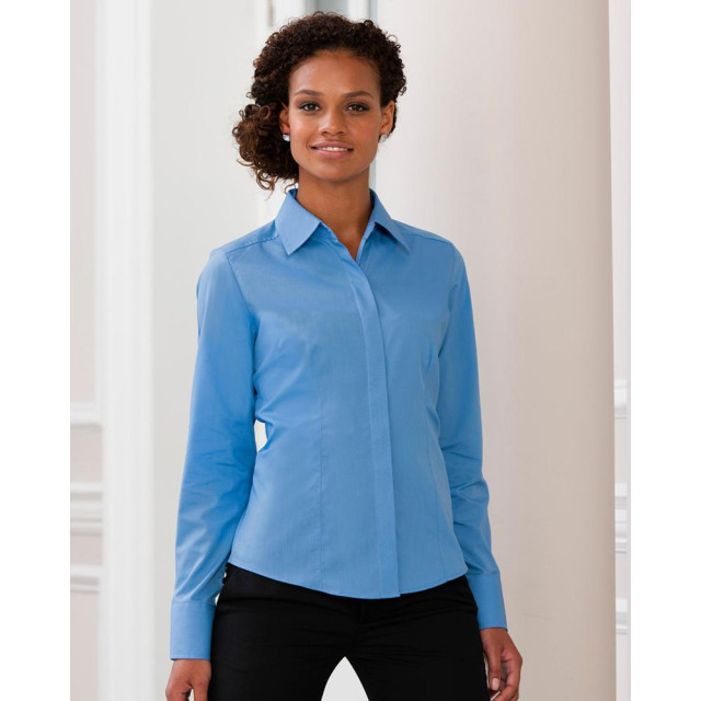 Russell Athletic Collectie dames lange mouwen poly-katoen gemakkelijk onderhoud gepaste poplin shirt UTFK738_corporateblue large