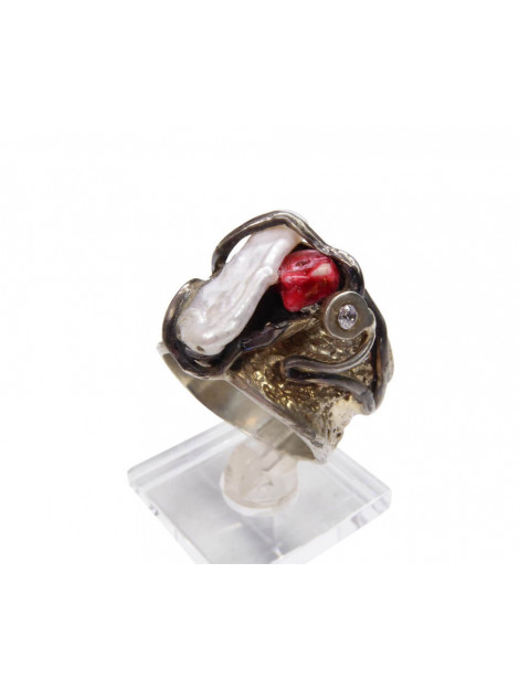 Christian Zilveren ring met parel en rhodoniet 879G9-0679JC large