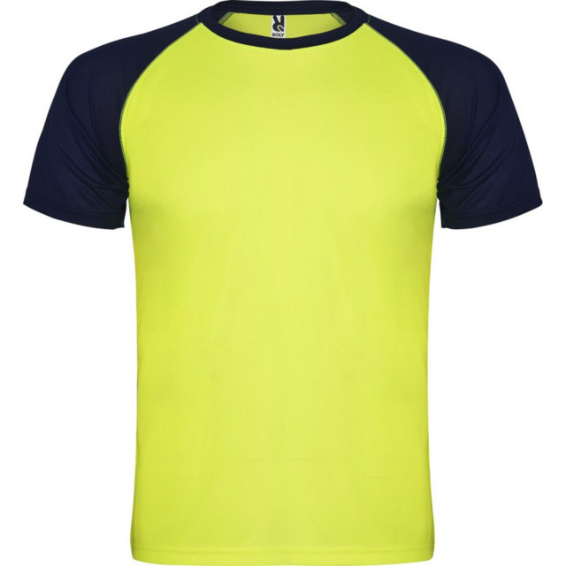 Roly Kinderen/kinderen indianapolis sport t-shirt met korte mouwen UTPF4443_fluroyellownavyblue large