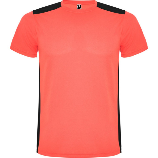 Roly Unisex detroit sport t-shirt met korte mouwen voor volwassenen UTPF4445_fluorescentcoralsolidblack large