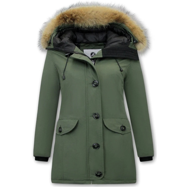 Matogla Groene winterjas met bontkraag 8201 large Matogla Groene winterjas met bontkraag 8201 large