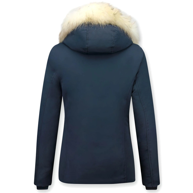 Matogla Korte winterjas met te echte bontkraag blauw 5897B large