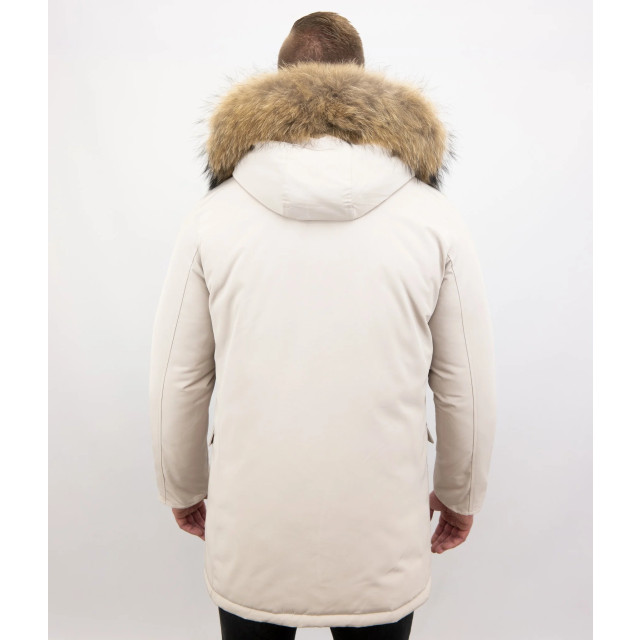 Enos Winterjas parka met grote echte bontkraag beige PI-7169-R large