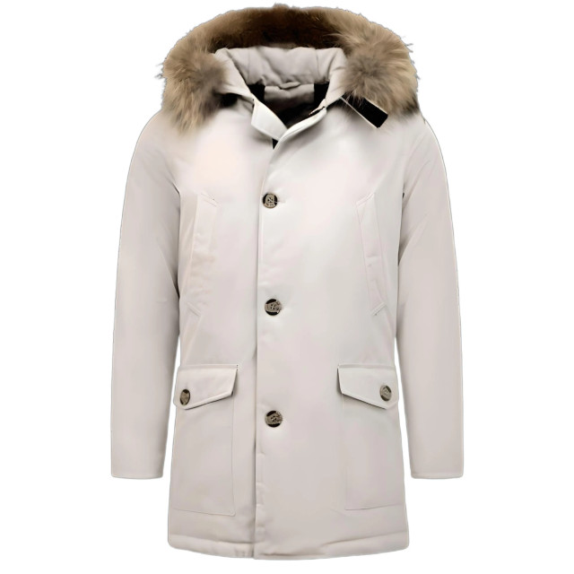 Enos Winterjas parka met grote echte bontkraag beige PI-7169-R large
