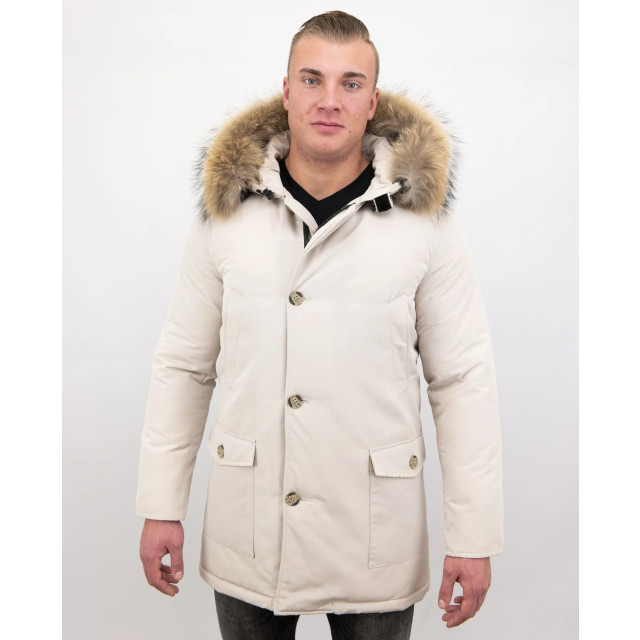 Enos Winterjas parka met grote echte bontkraag beige PI-7169-R large